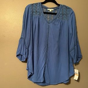 NWT Jean Paul Richard Sz Small Cobalt Thunder Lace Blouse!